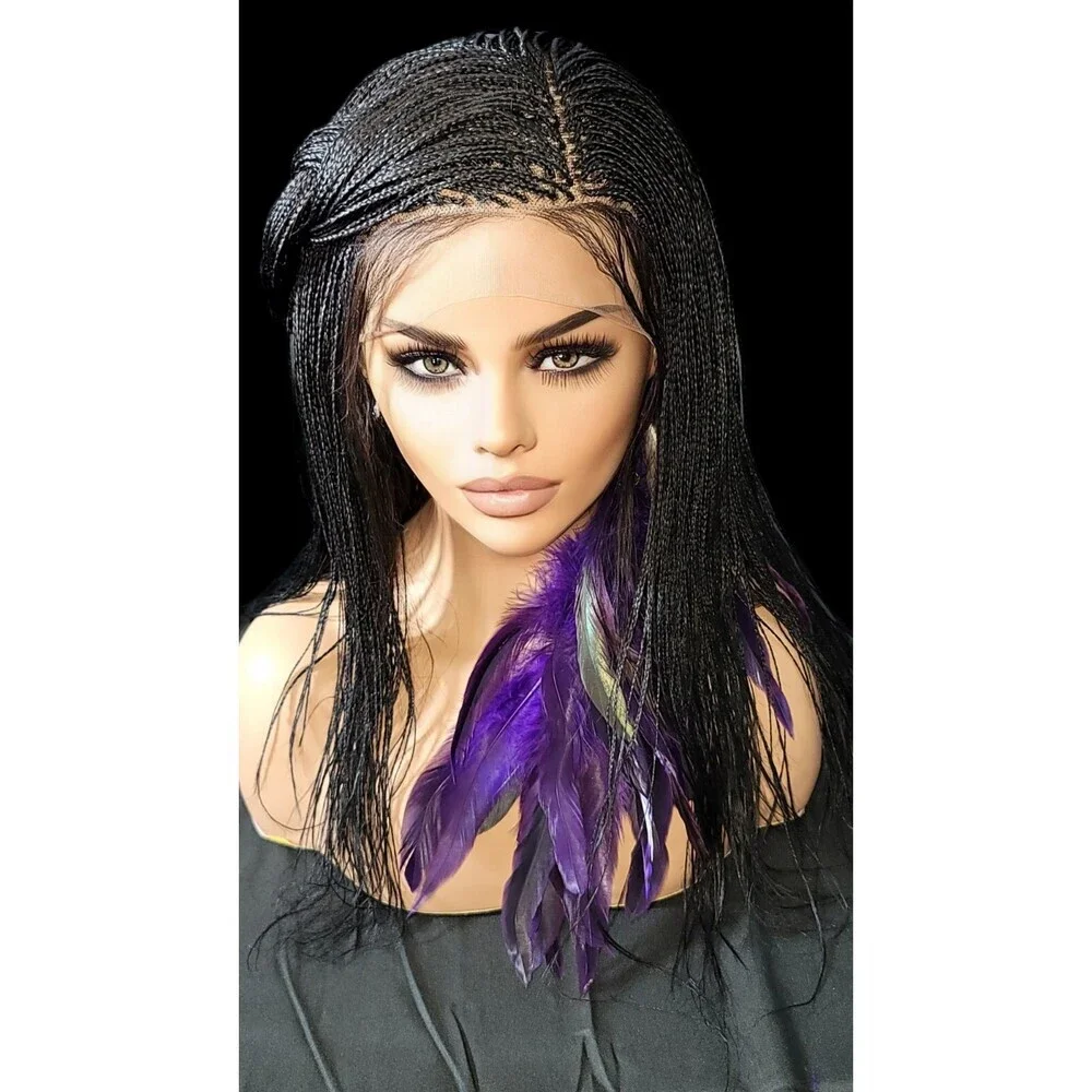 Jet Black Micro Million Braids Full Lace Wig NWT LONG - Picture 3 of 16